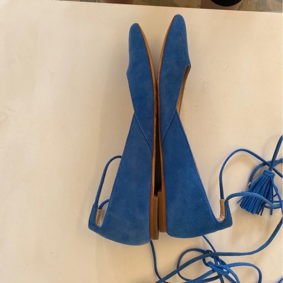 Loeffler Randall || Suede Penelope Tassel Ankle-Wrap Flats Blue 8 - Picture 6 of 6